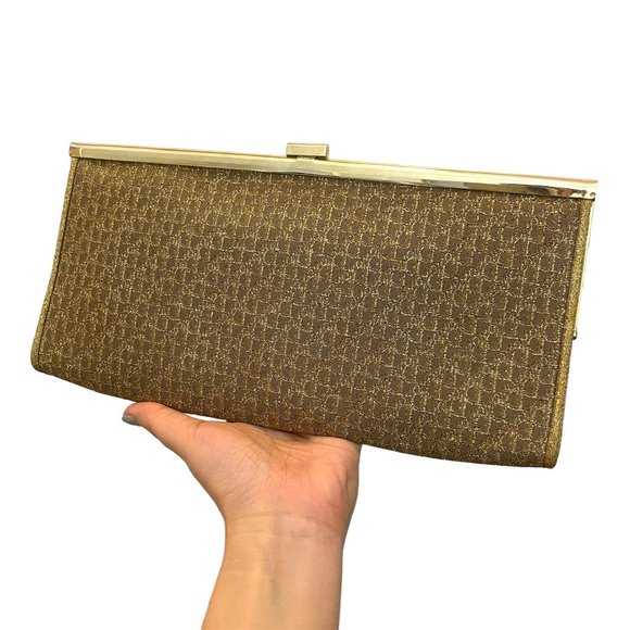 Dior Vintage Monograph Gold Clutch with Coin Purse Designer Logo - Picture 3 of 14